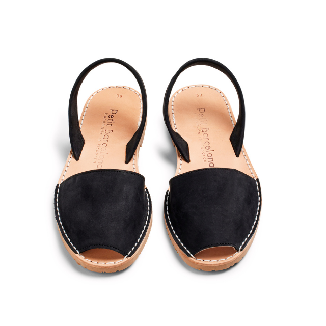 Flat Avarcas | Black Suede - PetitBarcelona