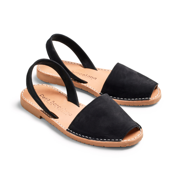 Flat Avarcas | Black Suede - PetitBarcelona