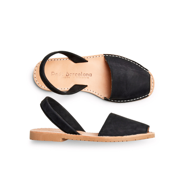 Flat Avarcas | Black Suede - PetitBarcelona