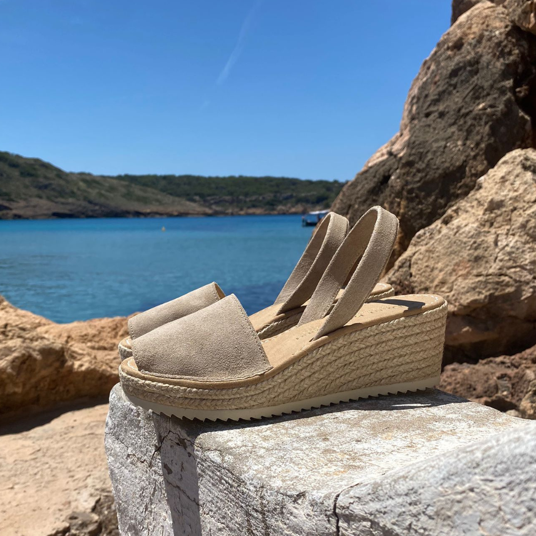 Petit Barcelona Wedges in Stone Suede Leather