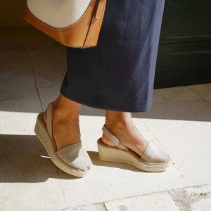 Petit Barcelona Wedges in Stone Suede Leather