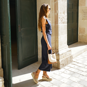 Petit Barcelona Wedges in Stone Suede Leather