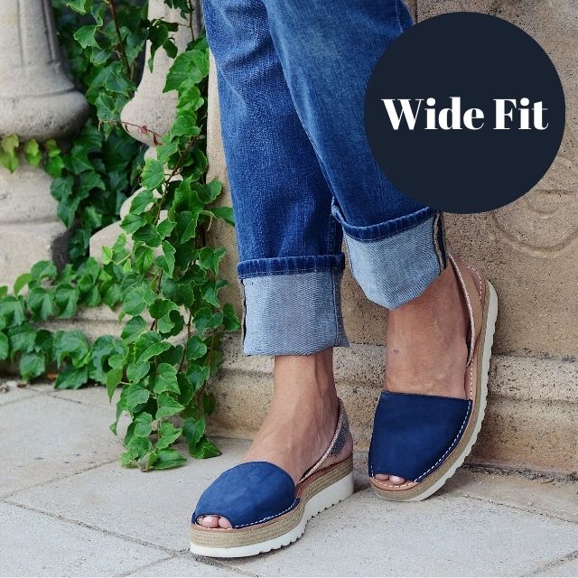 Wide Fit | Platform Avarcas | Navy Rose Gold (Padded)