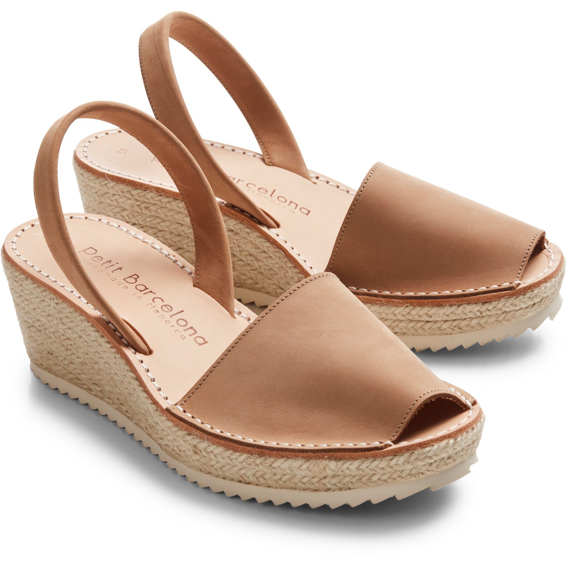 Wedges in Tan Nubuck Leather by Petit Barcelona