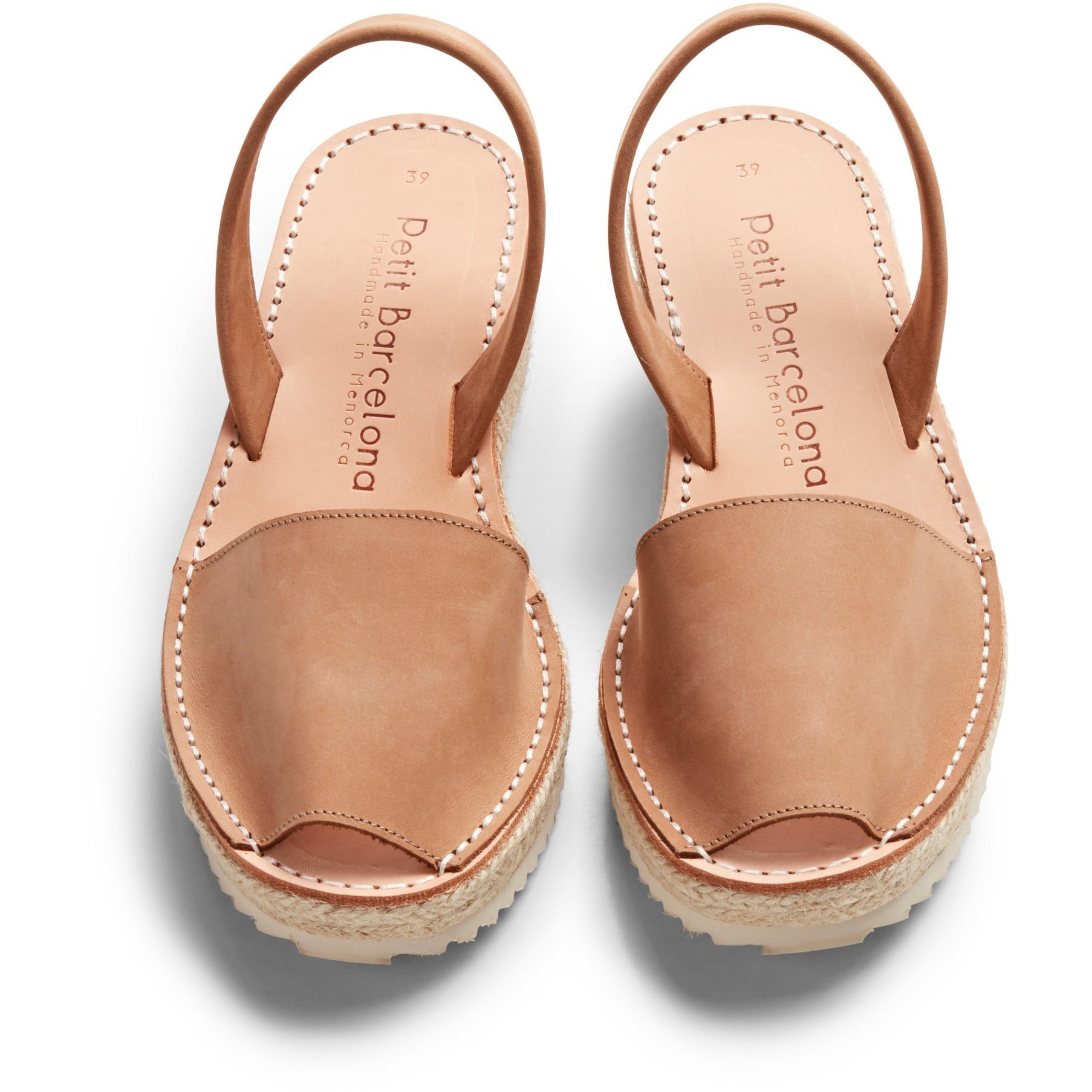 Petit Barcelona Tan Nubuck Leather Wedge Espadrille Sandal in Wide Fit