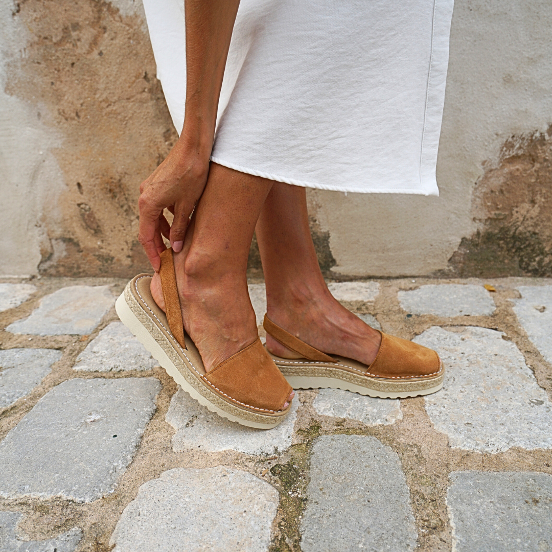 PETIT BARCELONA TOFFEE LEATHER SUEDE PLATFORMS