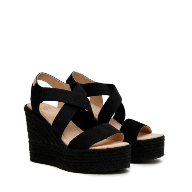 Wedges | Black Suede Cross Over (Padded)