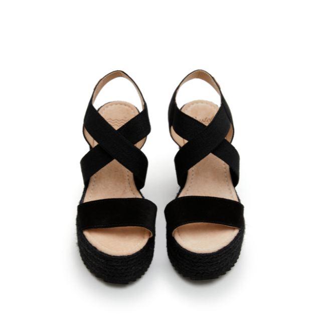 Wedges | Black Suede Cross Over (Padded)