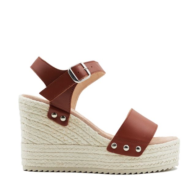 Petit Barcelona Dark Tan Strap Espadrille Wedge