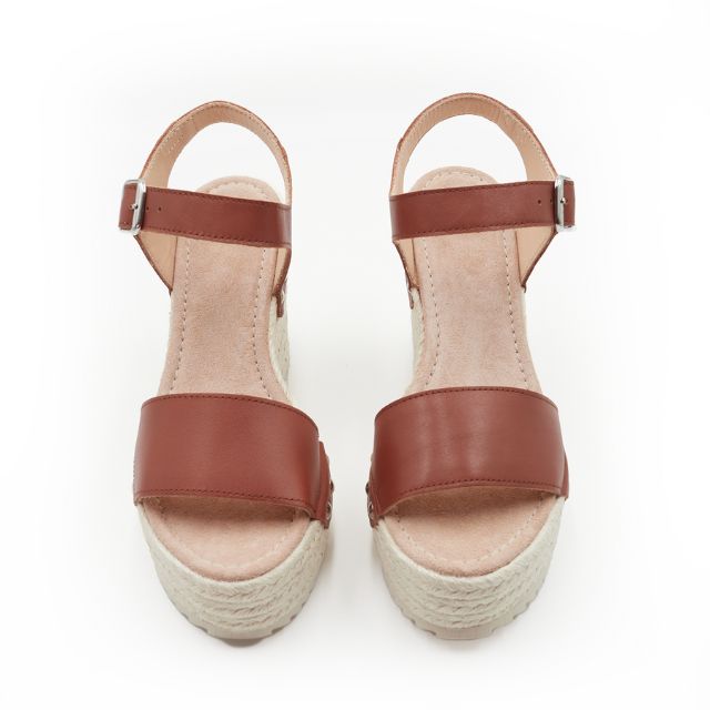 Petit Barcelona Dark Tan Strap Espadrille Wedge