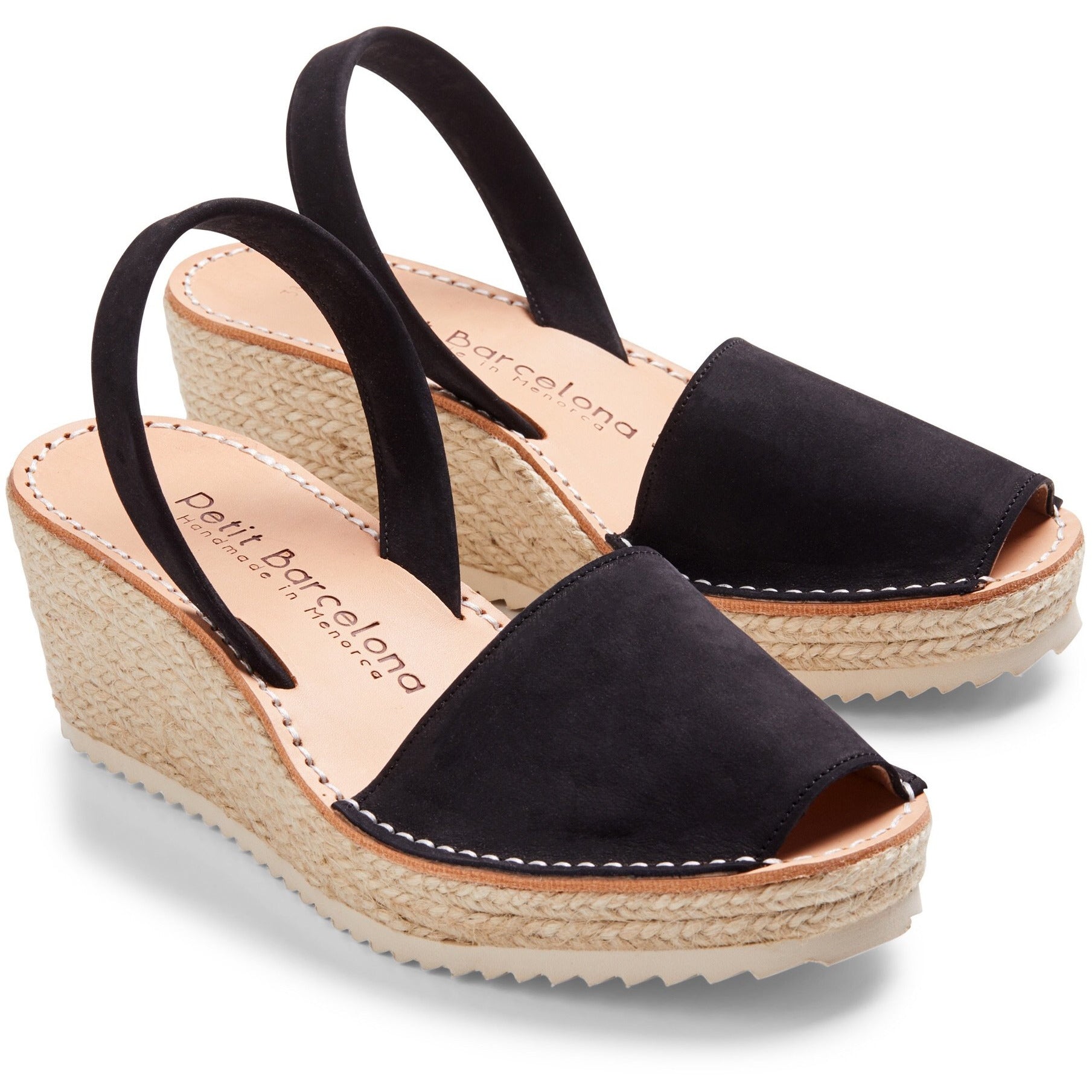 Petit Barcelona Spanish handmade Wedge Espadrilles in Black Suede