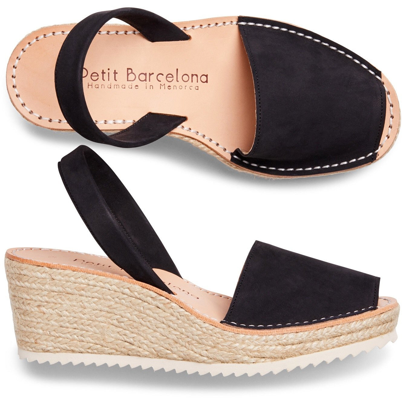 Petit Barcelona Spanish handmade Wedge Espadrilles in Black Suede