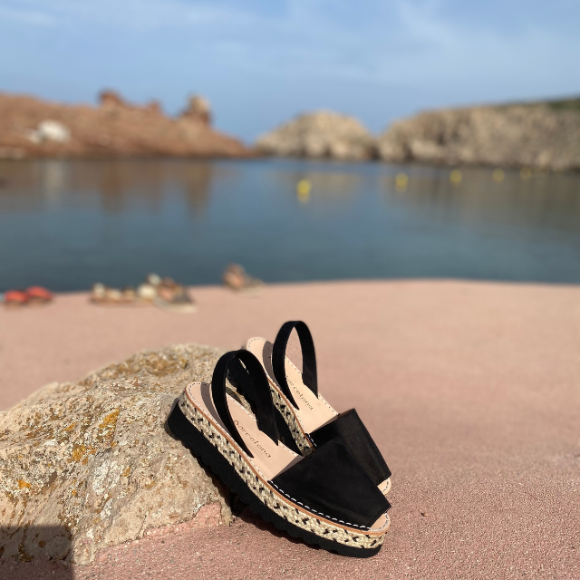 Platform Avarcas | Double Black Suede - PetitBarcelona