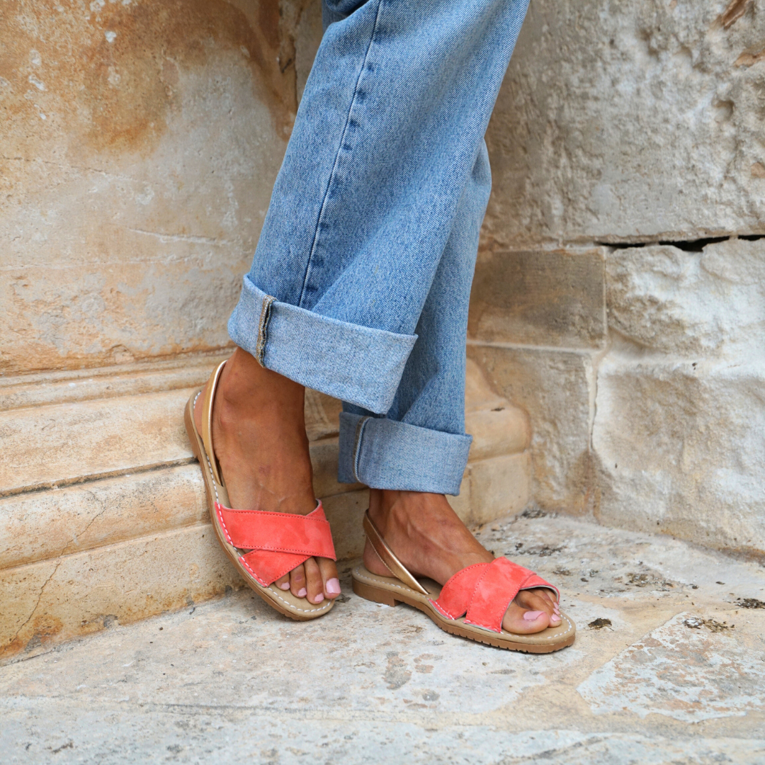 Petit Barcelona Watermelon Suede Leather Cross Over Flats