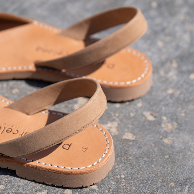 Wide Fit | Flat Avarcas | Tan Nubuck - PetitBarcelona