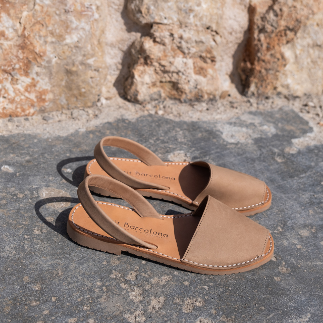 Wide Fit | Flat Avarcas | Tan Nubuck - PetitBarcelona