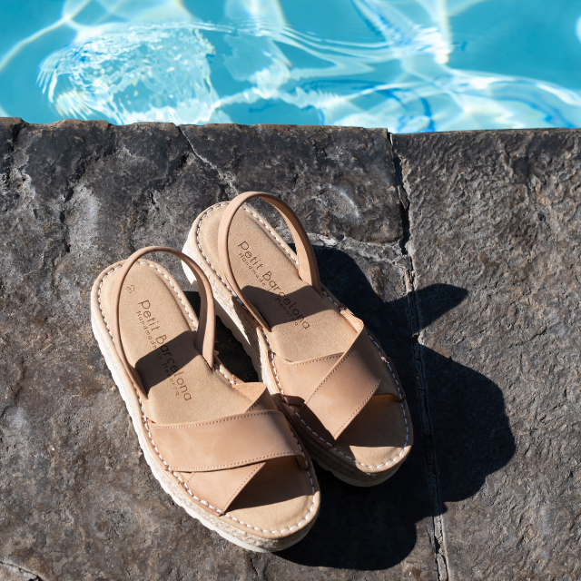 Petit Barcelona Cross Over Platform in Tan Nubuck Leather Sandal