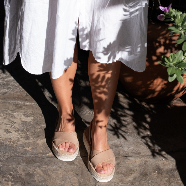 Petit Barcelona Cross Over Platform in Tan Nubuck Leather Sandal