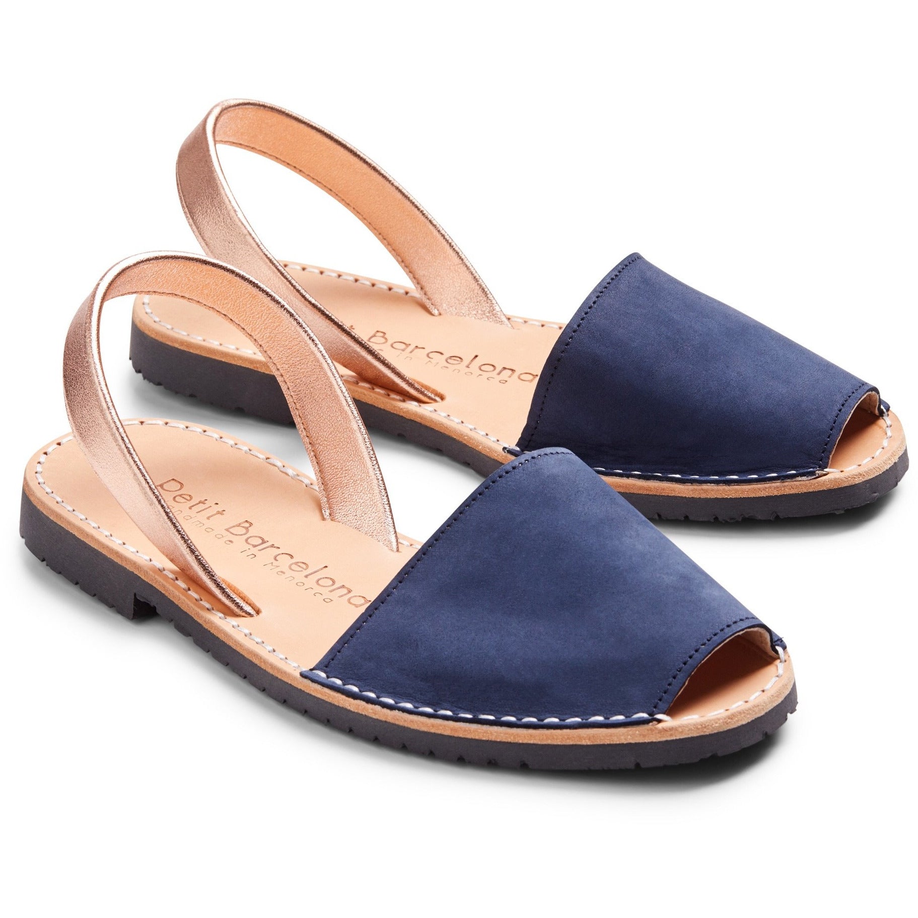 Flat Avarcas | Navy & Rose Gold - PetitBarcelona