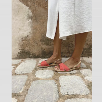 Petit Barcelona Watermelon Suede Leather Cross Over Flats