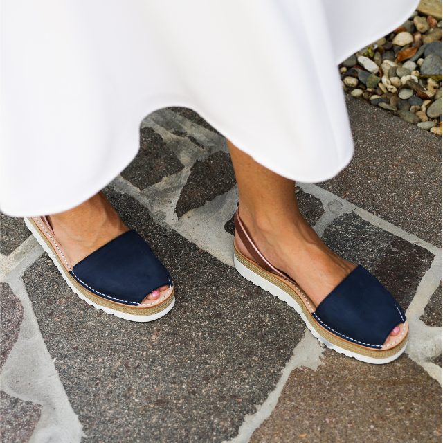 Petit Barcelona Platform Avarca Navy and Rose Gold