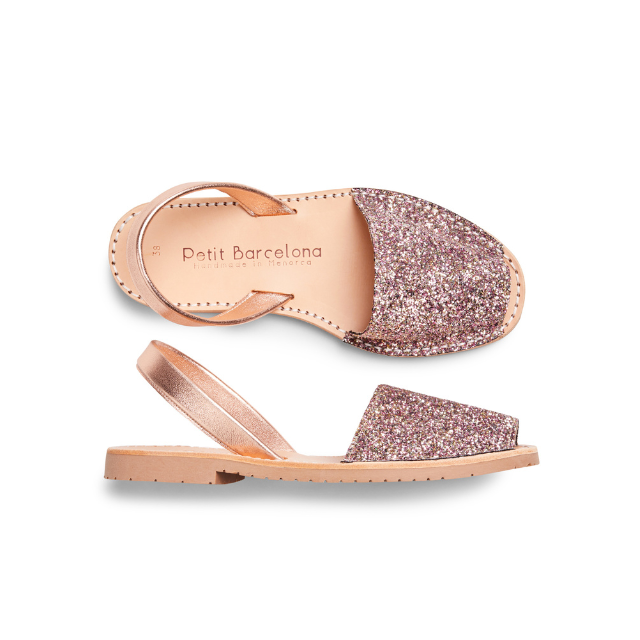 Wide Fit | Flat Avarcas | Rose Mocha Glitter - PetitBarcelona