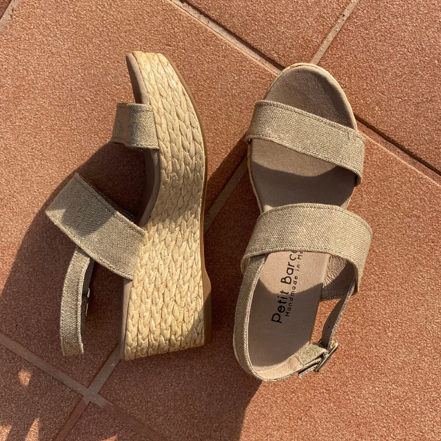 Wedge Espadrille | Gold Linen Double Strap - PetitBarcelona