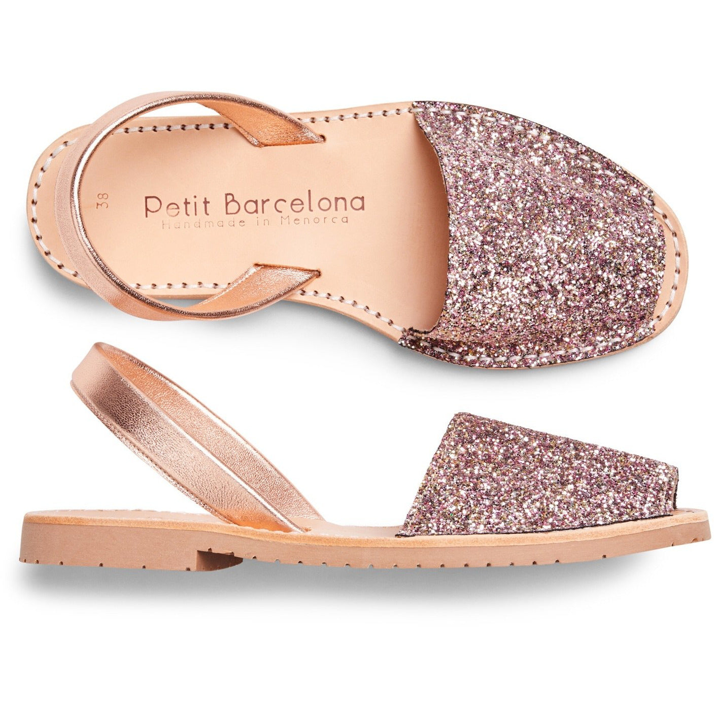 Flat Avarcas | Rose Mocha Glitter - PetitBarcelona