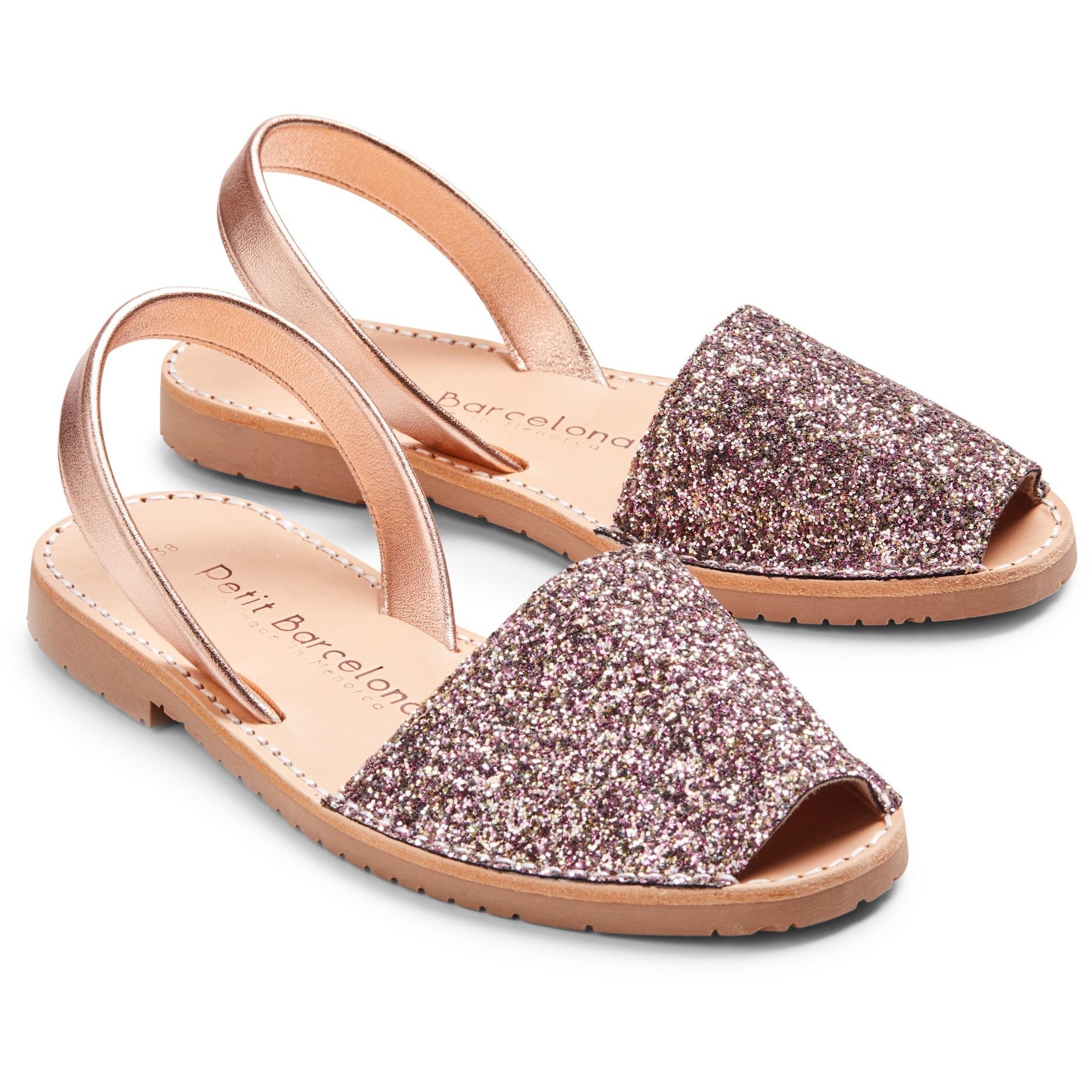 Flat Avarcas | Rose Mocha Glitter - PetitBarcelona