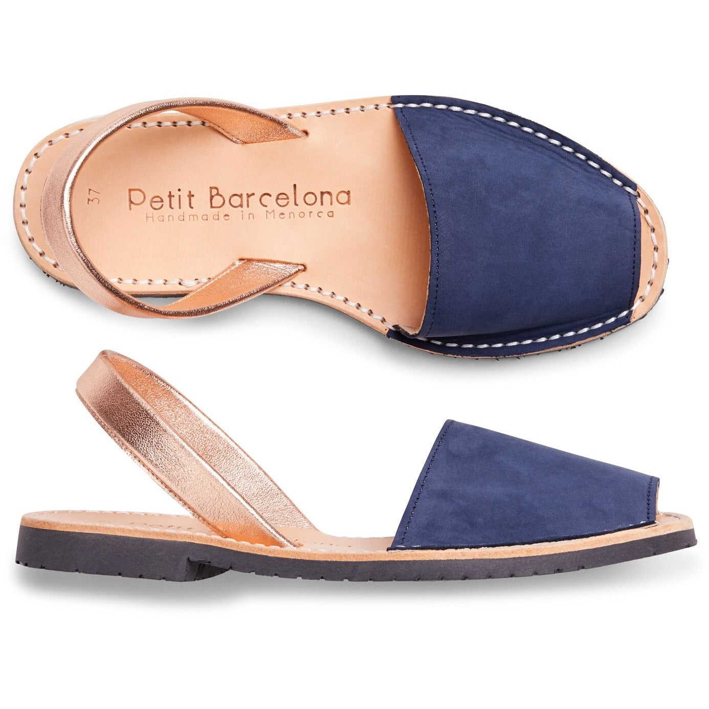 Flat Avarcas | Navy & Rose Gold - PetitBarcelona